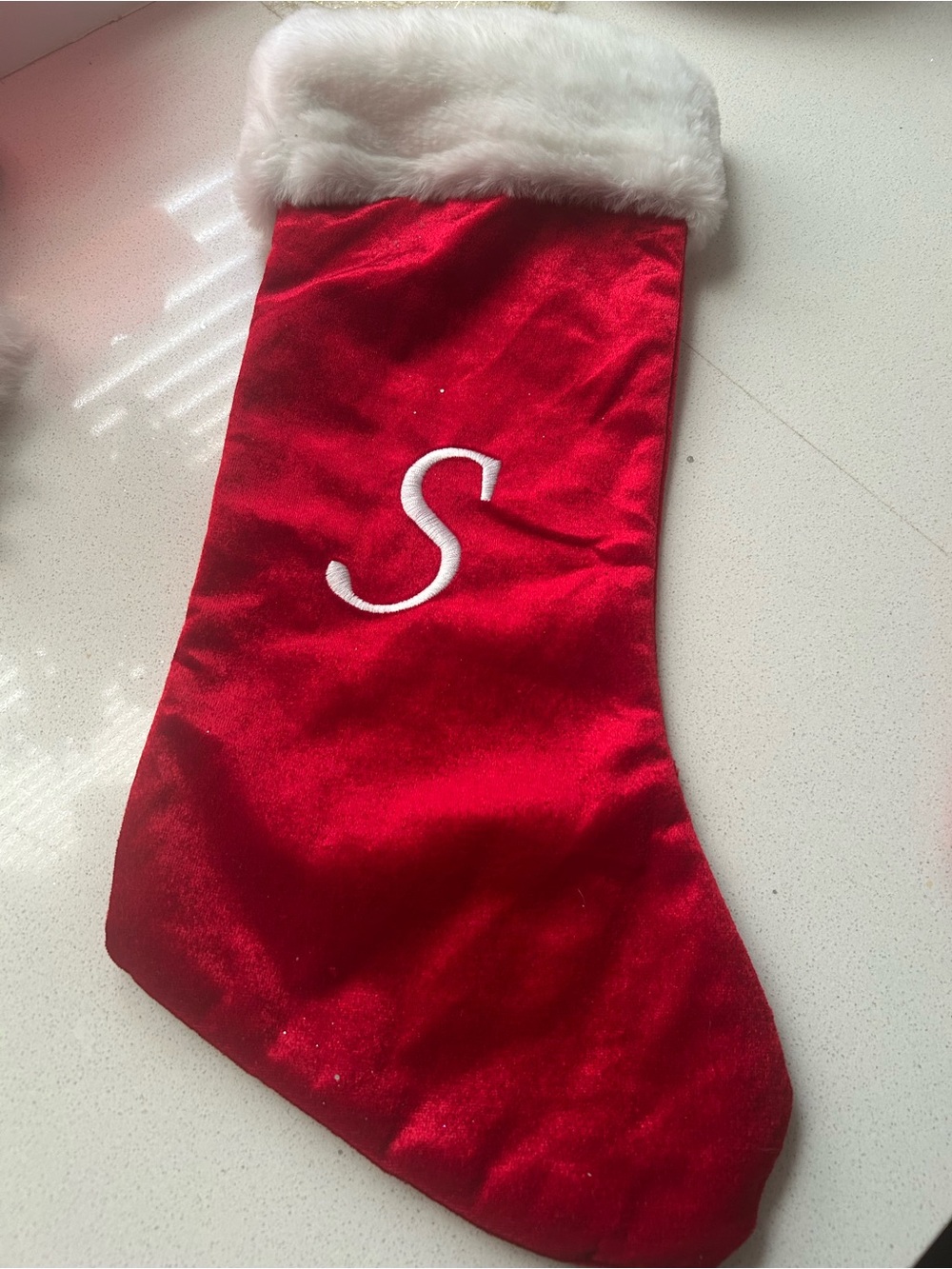 Personalized Red Velvet Christmas Stocking with White Faux Fur Cuff